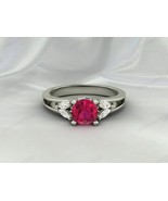 Ruby &amp; Diamond Stone Solitaire Ring, 925 Sterling Silver Handmade Women ... - $54.00