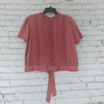 No Boundaries Womens Top Juniors XL Pink Crochet Boho Tie Back Bow Short Sleeve - £15.72 GBP
