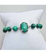 STS VINTAGE 925 STERLING SILVER GREEN MALACHITE BEAD ADJUSTABLE SLIDE BR... - €47,06 EUR