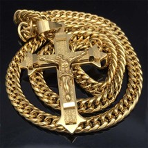 Big Gold Plated Pectoral Cross Crucifix Nun Priest Catholic Necklace Pendant - £23.08 GBP