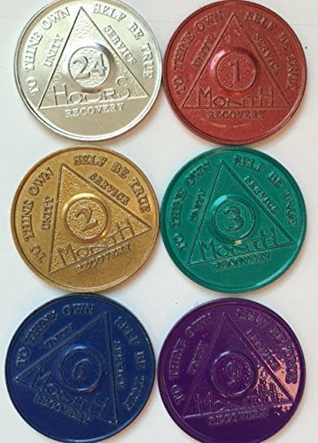 SET of 6 Medallions, Chips, Tokens - Medallion 24hr 1mo 2mo 3mo 6mo 9mo Comme...