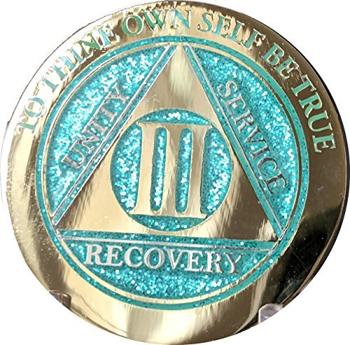 3 Year Elegant Glitter Aqua Turquoise Gold Silver Bi-Plated AA Medallion Chip II