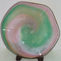 Art Glass Swirl Bowl Pink Green Orange Opalescent Italian Marano Style - £56.08 GBP