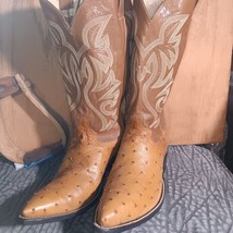 cowboy boots  10 EE Mens Cowtown brown Ostrich tan emb upper   (item:p188 - $199.00