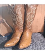 cowboy boots  10 EE Mens Cowtown brown Ostrich tan emb upper   (item:p188 - $199.00