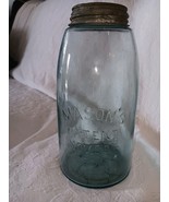 VINTAGE MASON&#39;S PATENT NOV 30TH 1858 LIGHT GREEN GLASS 1/2GAL JAR BALL M... - $84.15
