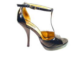 Women High Heel Black T-strap Size 5.5 Carlos Santana Platform Open Toe Stripper - £31.63 GBP