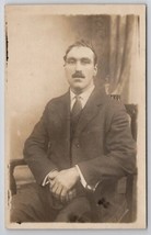 RPPC Portrait of A Gentleman Combed Thick Mustache Real Photo c1910 Postcard B37 - $12.95