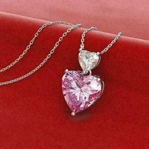 3Ct Heart Cut Simulated Pink Sapphire Solitaire Pendant 14K White Gold Plated - £39.04 GBP
