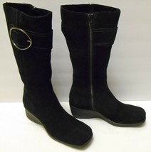LA CANADIENNE Women&#39;s BOOTS Tall Black Suede Leather Platform Heel  9.5 M - $129.95