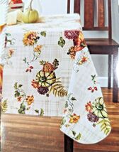 Harvest Pumpkin Floral Vinyl Tablecloth Painted Botanical Fall 60 x 84-i... - $19.97