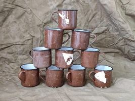 LOT x 10 VINTAGE USSR SOVIET RUSSIAN ENAMEL MUG CUP ARMY 10 ps. - $64.35