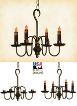 Colonial "Peppermill" Metal Candle Chandelier - 4 Arm Candelabra Handmade In Usa - $239.95