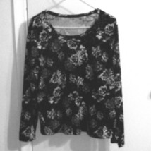 White Stag  Womens long Sleeve Top XXL Black &amp; White Rose Print Soft - $148.66 MXN