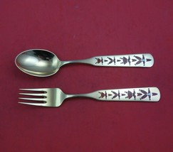 Christmas by A. Michelsen Sterling Silver Fork and Spoon Set 2pc 1957 Vermeil - £307.83 GBP