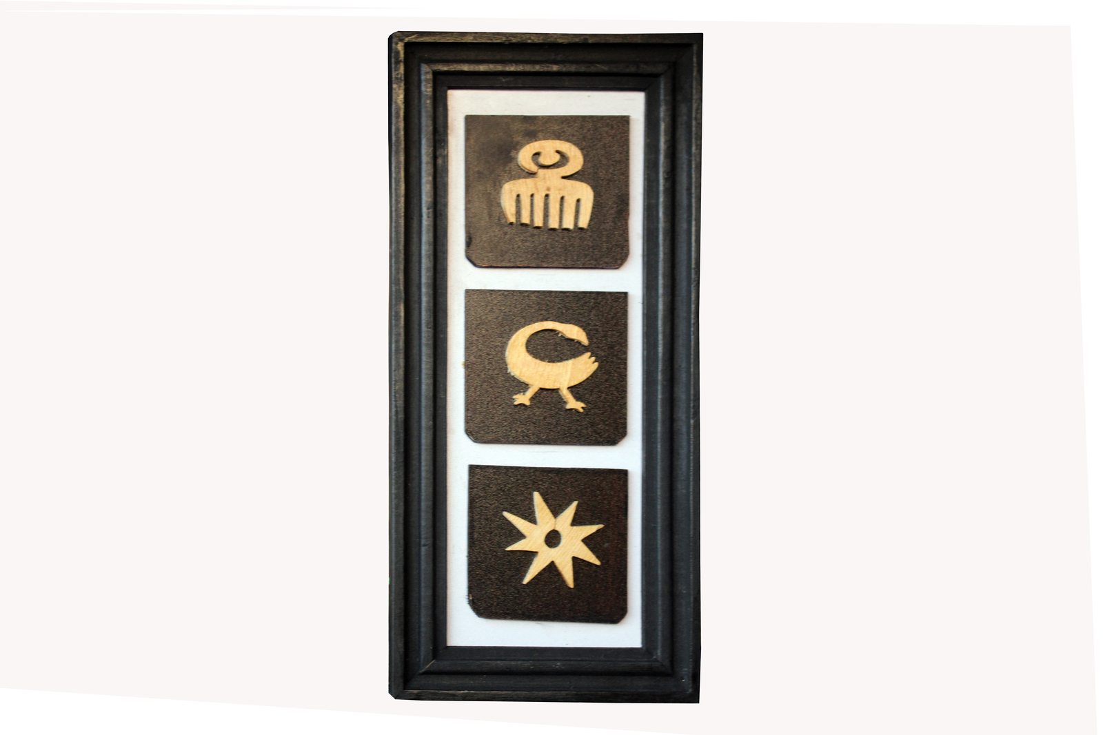 Vintage Hand carved African Ghana Adinkra Symbols Decorative Wall Frame  - $55.00