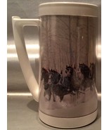 Thermo Serv BUDWEISER CLYDESDALE HORSES BEER WAGON SNOW SCENE Vintage Mug  - £10.18 GBP