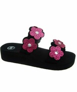 Wonder Nation Girls Slip On Flip Flops Black W Pink Flowers Size 3/4 NEW - €11,76 EUR