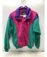 Vtg Woolrich Womens Full Zip Mock Neck Fleece Jacket Hot Pink Teal Blue ... - $29.99