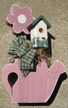   782BD - Mauve Daisy Birdhouse - Teapot Wood with gingham bow and moss - £7.95 GBP