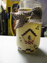  9105 - Birdhouse candle jar Glass Jar with gingham ribbon and candle cup  - $8.95