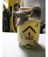  9105 - Birdhouse candle jar Glass Jar with gingham ribbon and candle cup  - £7.05 GBP
