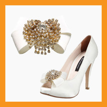 luxurious wedding shoes corsages bridal ribbons cubic accessory satin clip heel - £26.37 GBP