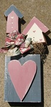  9182bhm- Birdhouse Mauve with blue heart  Wood  with floral bow and moss  - $9.95