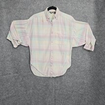 Vintage Andrew Sport Woman Shirt Small Pastel Colors Plaid Button Up Bat... - $13.09