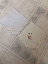 Two Vintage Hankies Cream Lace edged Embroidered flower &amp;  White Butterfly Edge - £10.21 GBP