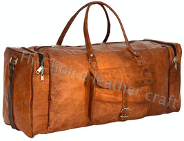 Men&#39;s Brown Vintage Genuine Leather Duffle Luggage Gym Bag Tote Bag - £46.66 GBP