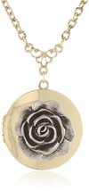1928 Jewelry Brass and Silver-Tone Rose Locket Necklace, 16&quot; - £23.93 GBP