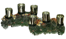 Candle Centerpieces Holders Pine Cones Branches Gold Berries Christmas H... - £10.11 GBP
