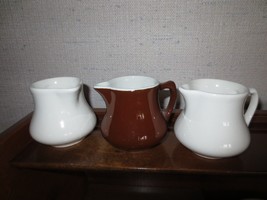 2 White Buffalo &amp; 1 Hall Brown Mcm Pottery Creamers - Approx. 3&quot; X 3.5&quot; - £18.88 GBP