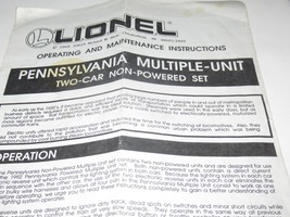 LIONEL PENNSY MU TWO CAR SET OPERATING / MAINTENANCE INSTRUCTIONS- GOOD ... - $2.37