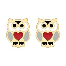 Carissima Gold 9 ct Yellow Gold with Red Enamel Heart Owl Shape Stud Ear... - $281.00