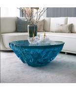 Modern style luxury blue transparent round designed side table - $2,500.00