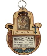 Wood hamsa with Spanish home bless ornament cross Maria and Jesus Bendic... - £13.98 GBP