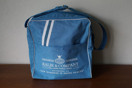 Vintage Baby Blue Striped Canvas/Vinyl Travel Bag Kollander Travel Pittsburgh PA - £11.51 GBP