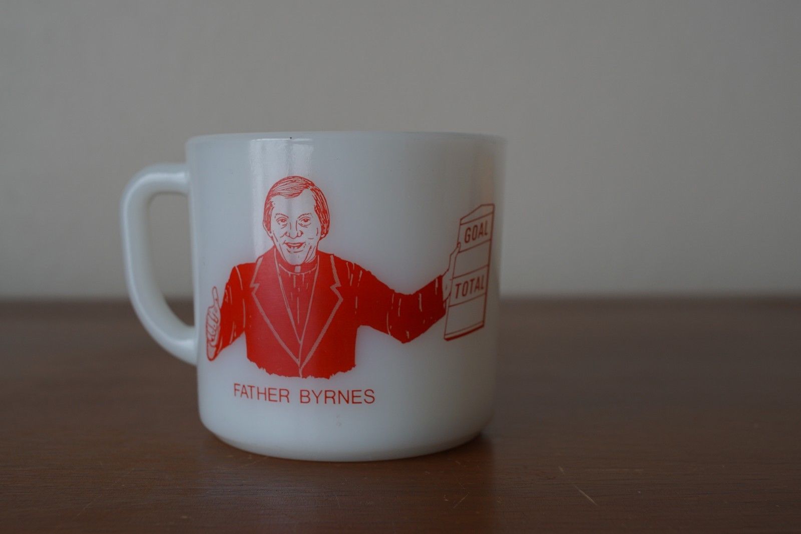 Vintage Father Byrnes 10th Telethon 1982 Milk Glass Anchor Hocking Mug Cup - $24.14