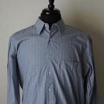 Perry Ellis Portfolio Blue Striped Long Sleeve Athletic Fit Shirt Sz 16 ... - $19.30