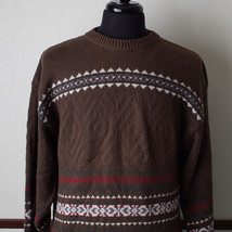 Vintage Men&#39;s Fieldmaster Sz L Tall Knit Sweater Brown Native Aztec Made... - £15.08 GBP