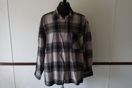 Mens Counter Attack XL Plaid Flannel Button Up Shirt Black &amp; Tan - £11.33 GBP