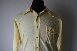 VTG 70s JC Penney Medium 15 1/2 - 32 Yellow No Iron Big Collar Mod Long ... - £9.91 GBP