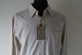 Izod Antique Americana Large Men&#39;s Button Down Shirt Tan w/ Gray Stripes... - £22.68 GBP