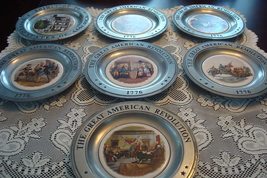 The Great American Revolution 6 Pewter Ceramic Center Plates Canton OH - £121.75 GBP