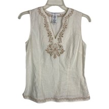 Josephine Chaus Womens Shirt Size 12 Beige Embroidered Beaded Side Zip Linen - £15.79 GBP