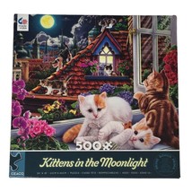 Caeco Cat 500-Piece Jigsaw Puzzle &quot;Kittens In The Moonlight&quot; Complete 24x18 - £6.32 GBP