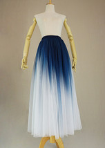 Blue White Dye Tulle Skirt Outfit Women Custom Plus Size Long Tulle Skirt Outfit