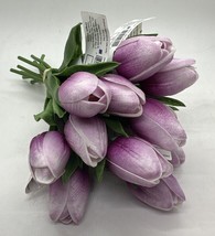 12 Artificial Tulips Flower &quot;Real Touch&quot; Stems w/ Flower &amp; 2 Leaves in Purple - £8.06 GBP